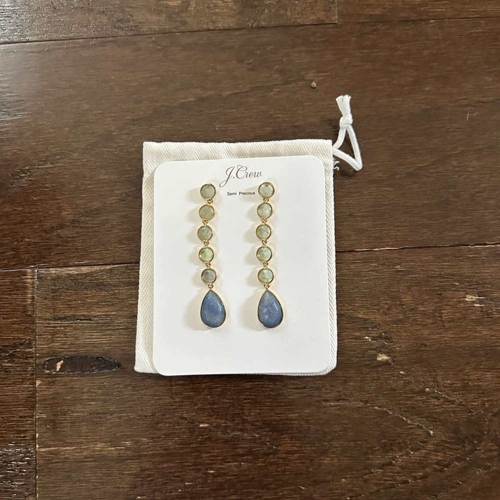 J.CREW-Mixed-stone drop earrings-blue/gold-NWT - Picture 7 of 9